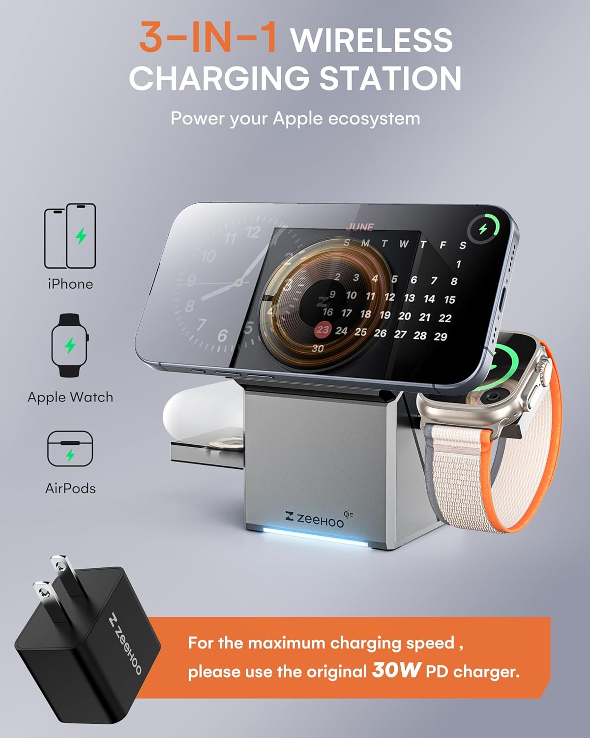 Magnetic portable charger for iPhone, Apple Watch and AirPods